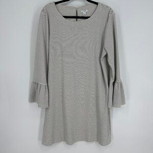 3/$25 J. Crew Striped Shift Dress XL Long Bell Sleeves Cotton Black Cream Casual